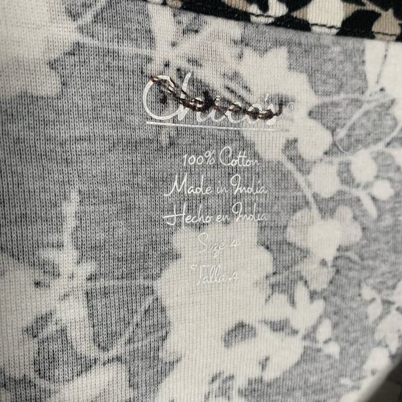 Chico's Top Women's Sz 4 (2X) Top Blushing Blooms Square Neck 3/4 Sleeve Neutral - Picture 4 of 7